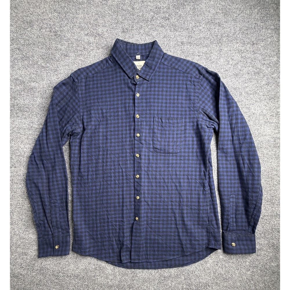 Frank & Oak Mens Button Up Shirt Plaid Long Sleeve Pocket L Blue Black Checker